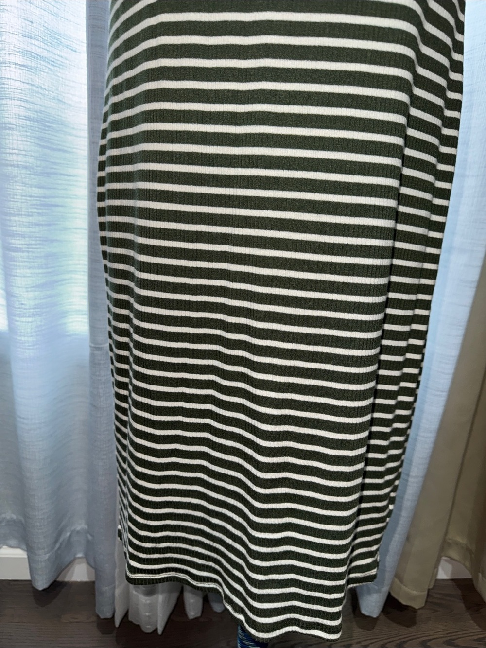 LuLaRoe- Olive Green & White Striped Midi Dress Size Small - Picture 10 of 15